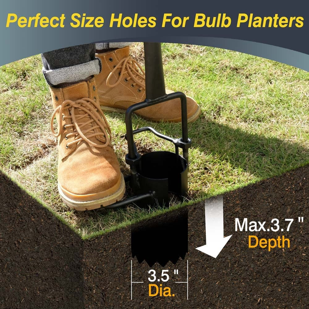 Bulb Planter Tool Long Handle, Serrated Base Gardening Bulb Transplanter with So