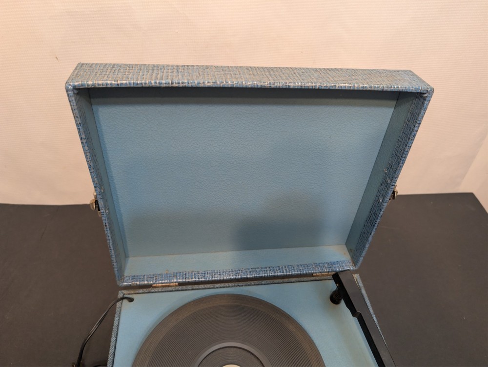 VTG Decca Portable Record Player Solid State Tested & Works Great See Video Blue