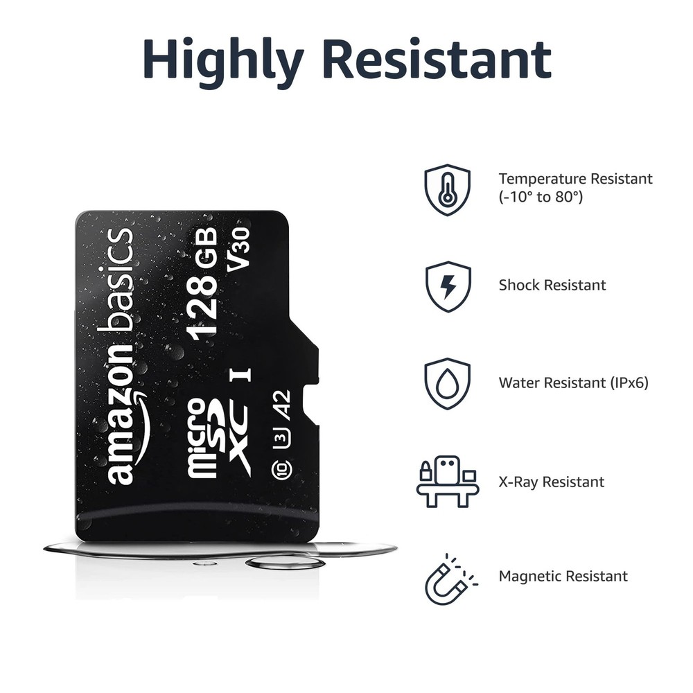 Amazon Basics microSDXC Memory Card with Full Size Adapter, A2, 128 GB, Black