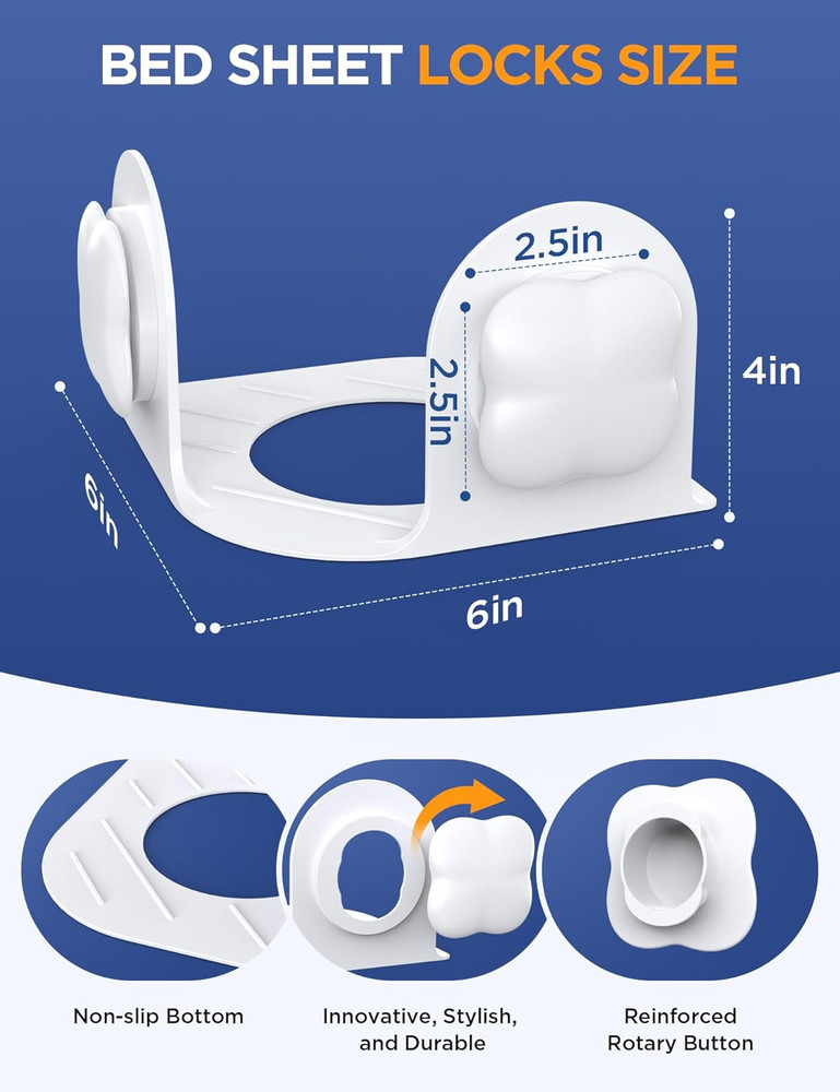 Fitted Sheet Holders - Adjustable Grippers for All Sheet Sizes, Easy Install