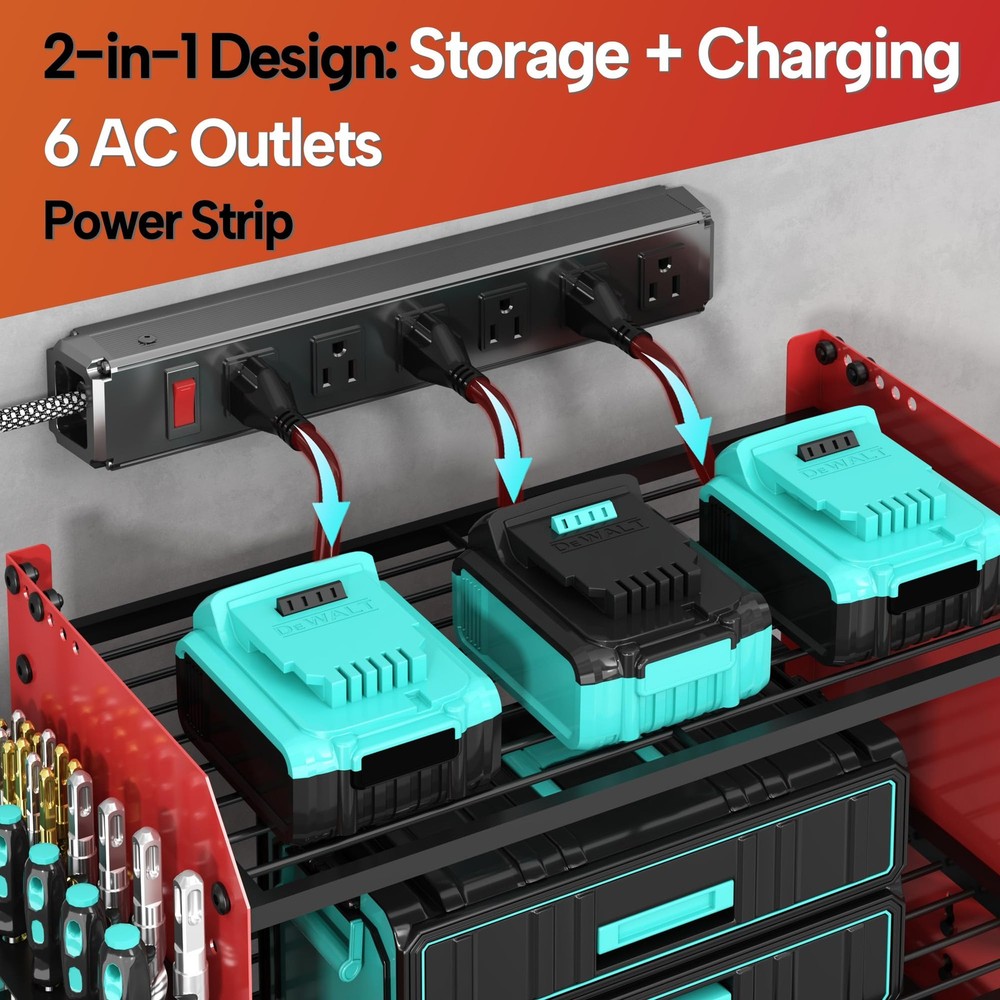 CFMASTER 3 Layer Heavy Duty Power Tool Organizer Wall Mount with Charging Sta...