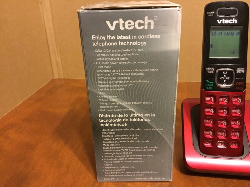 Red VTECH Cordless CS6719-16 Phone System Caller ID / Waiting Tested & Working