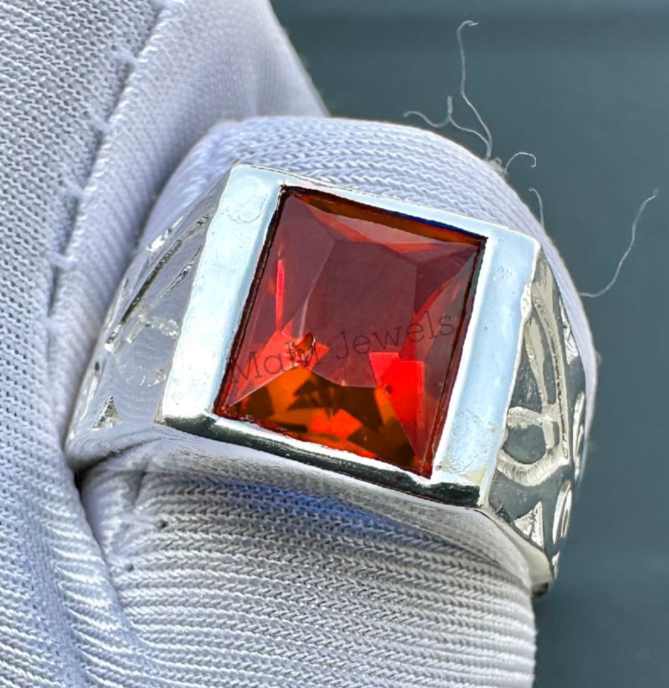 Red Ruby Gemstone With 925 Sterling Silver Handmade Ring for Men's Stylish Ring