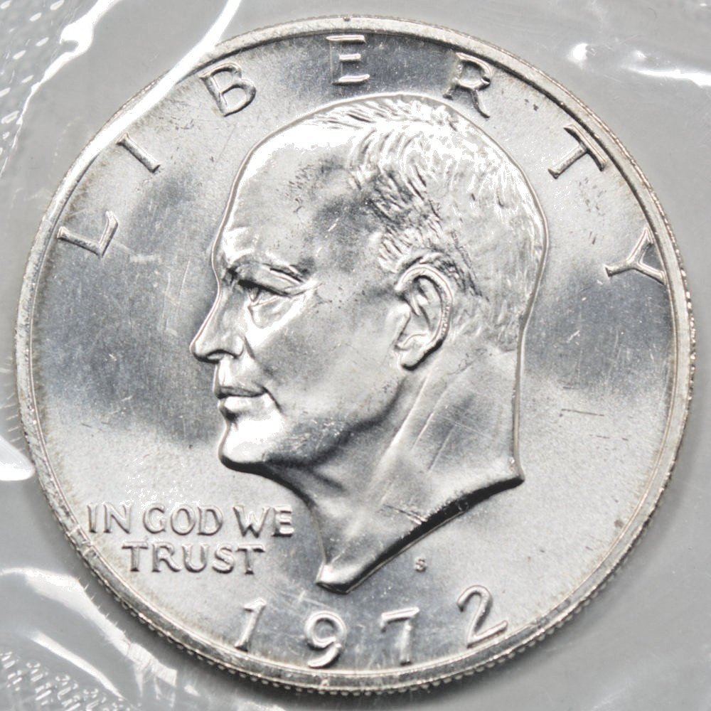 1972 S Silver Eisenhower Dollar AKA Blue Ike 40% Silver with COA + Token 031