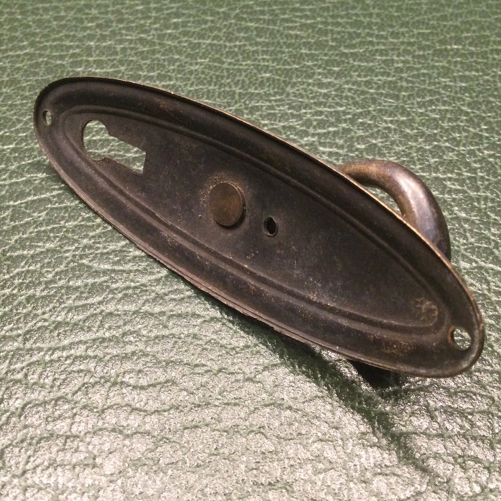 Antique Brass Pull Handle Escutcheon Key Hole Small Reclaimed Salvaged