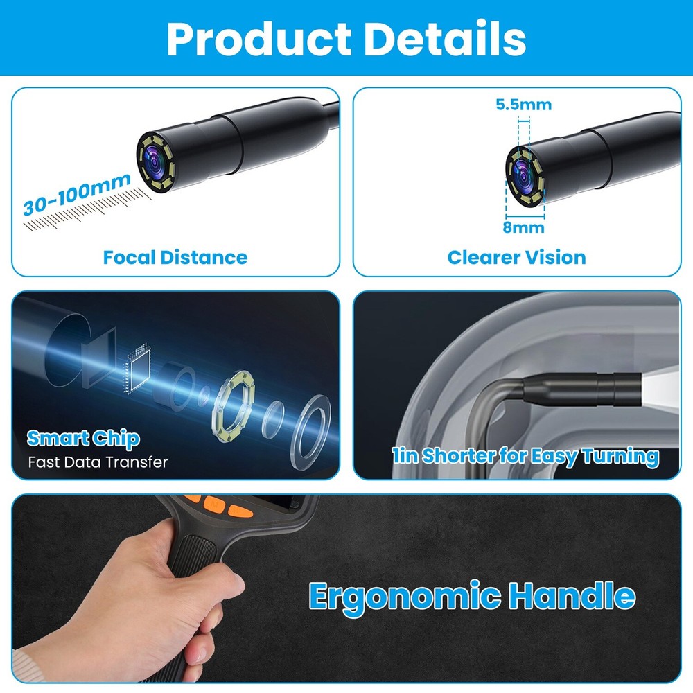 4.3" Inspection Camera with Light Articulating Borescope Endoscope Camera IP67