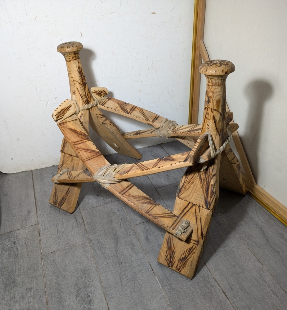 Vintage Rustic Hand Carved Camel Saddle Foot Stool