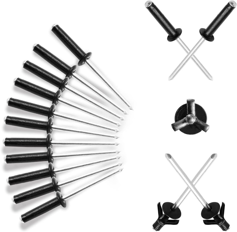 50Pcs 3/16" X 1" Tri Grip Rivets Assortment, Black Trifold Exploding Pop Rivets