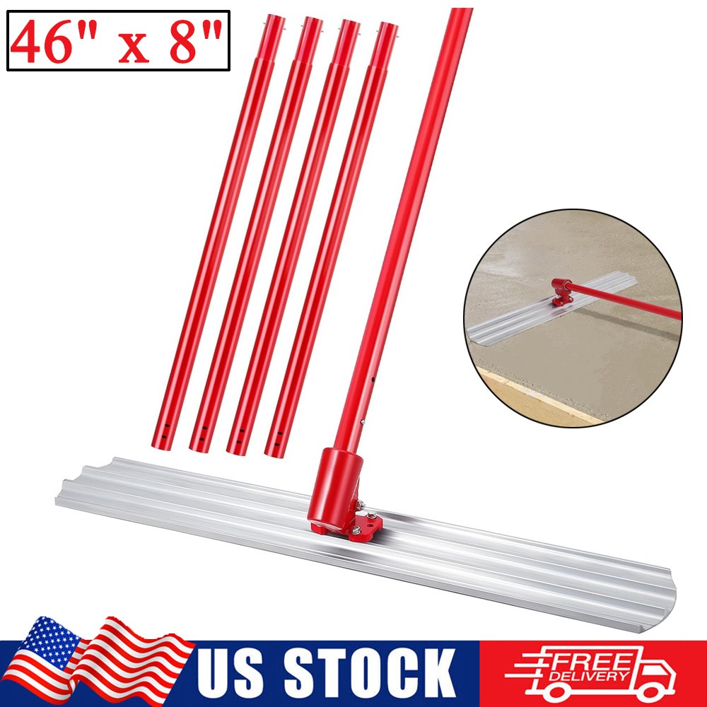46"x8" Bull Float Magnesium Concrete Float Tool w/ 4 Extendable Handle Round End