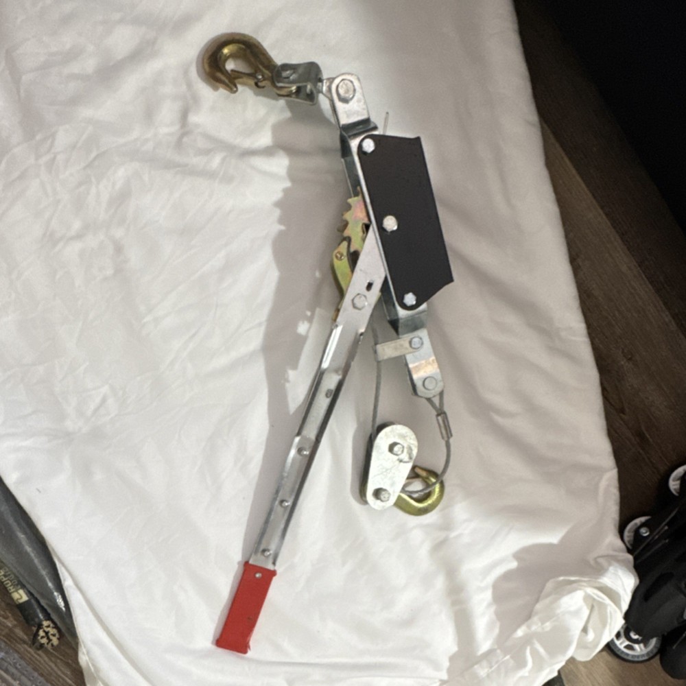Industrial Hand Winch Cable Puller with Red Handle and Dual Hooks