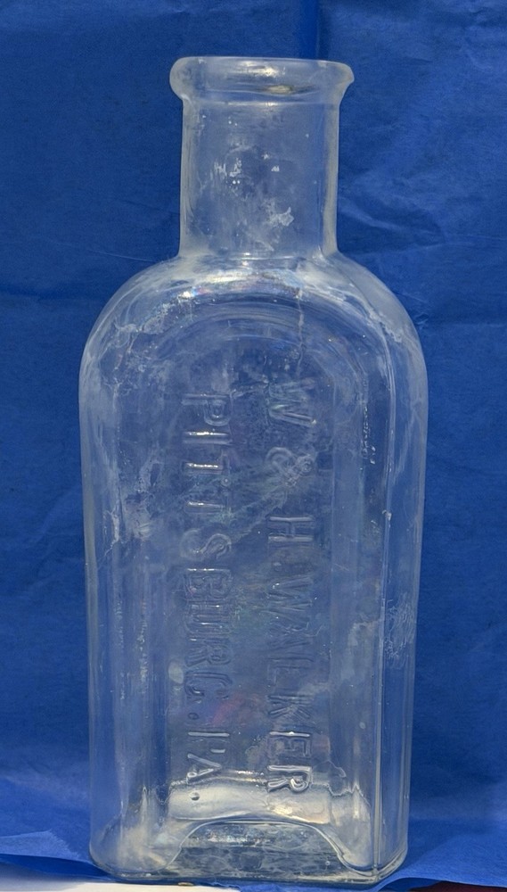 Vintage W & H Walker Clear Glass Rectangular Bottle Pittsburg PA