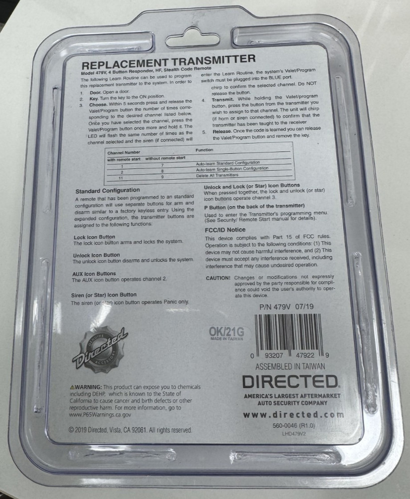 NEW VIPER Replacement BLUE 2-Way Remote Control Transmitter - 479V - OPEN BOX