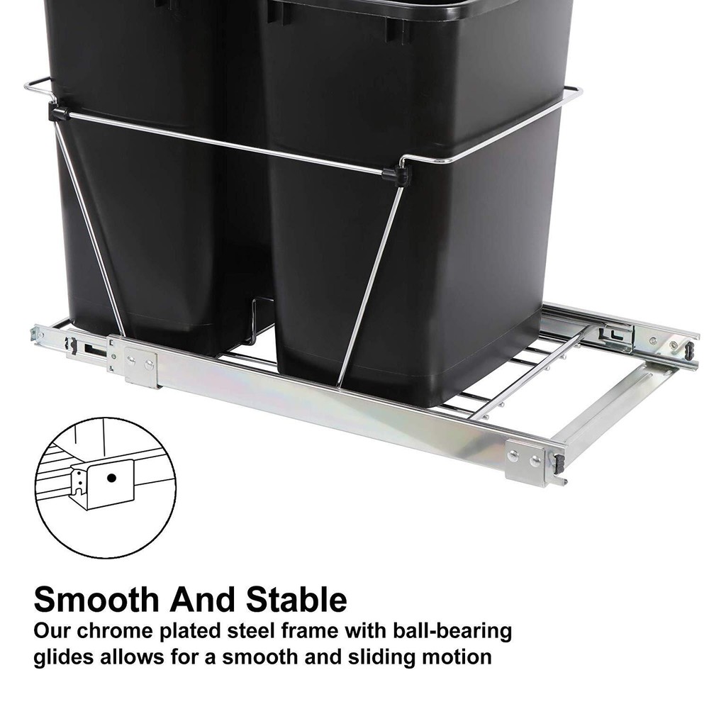Double 35 Quart Pull Out Trash Can Waste Bin Container Under Kitchen Cabinet
