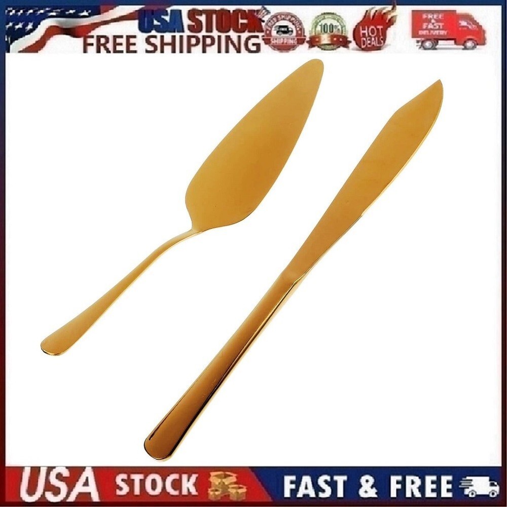 Wedding Cake Cutting Set Elegant Knife Server Pie Cutter Spatula Gold