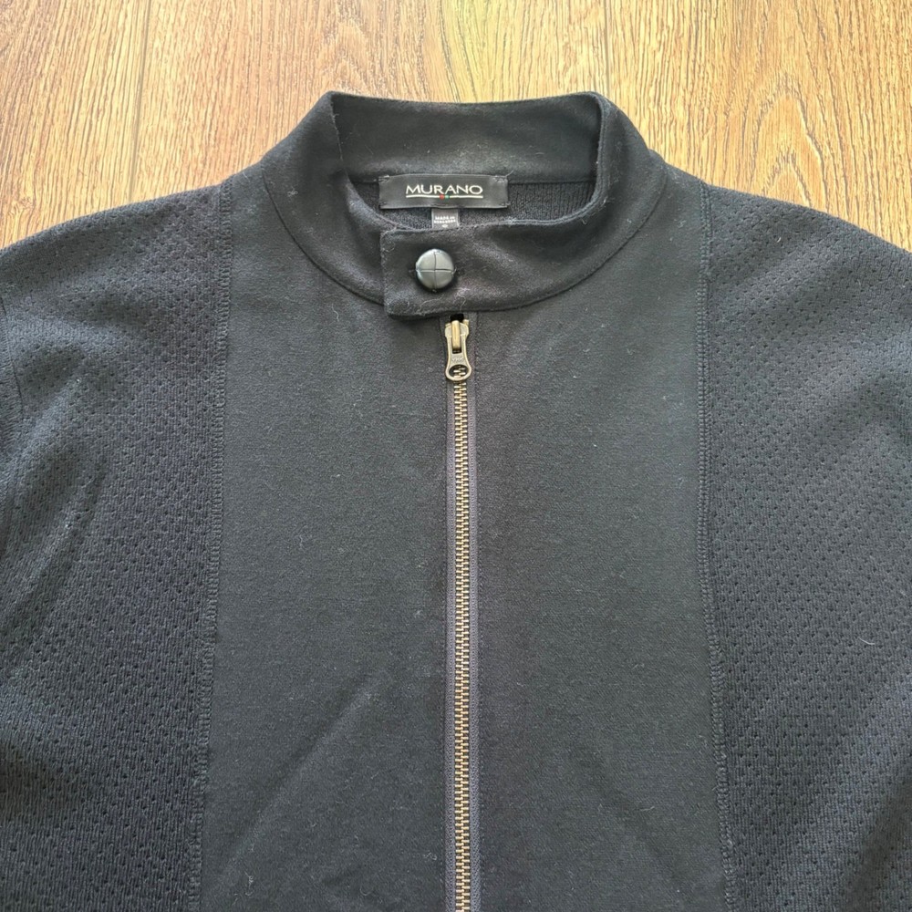 Murano 100% Wool Black Full Zip Knit Jacket Sweater Mens Size Small Gorpcore