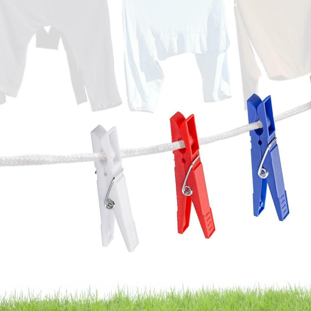 Smart Design 24 Pack Plastic Clothespins Laundry Spring Clips Red, White & Blue