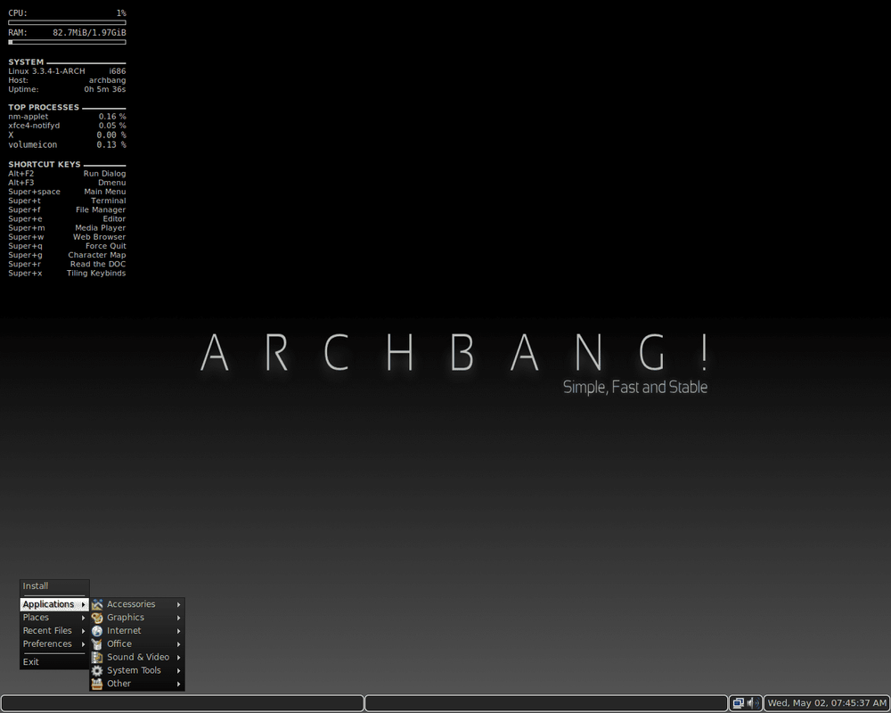 ArchBang Linux DVD simple lightweight Linux distribution 32-Bit and 64-Bit USA