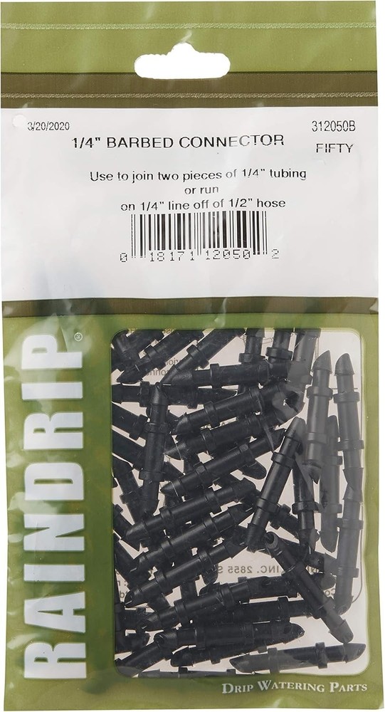 Durable Single Barbed Coupling Connectors for 1/4'' Drip Irrigation - 50 Pack