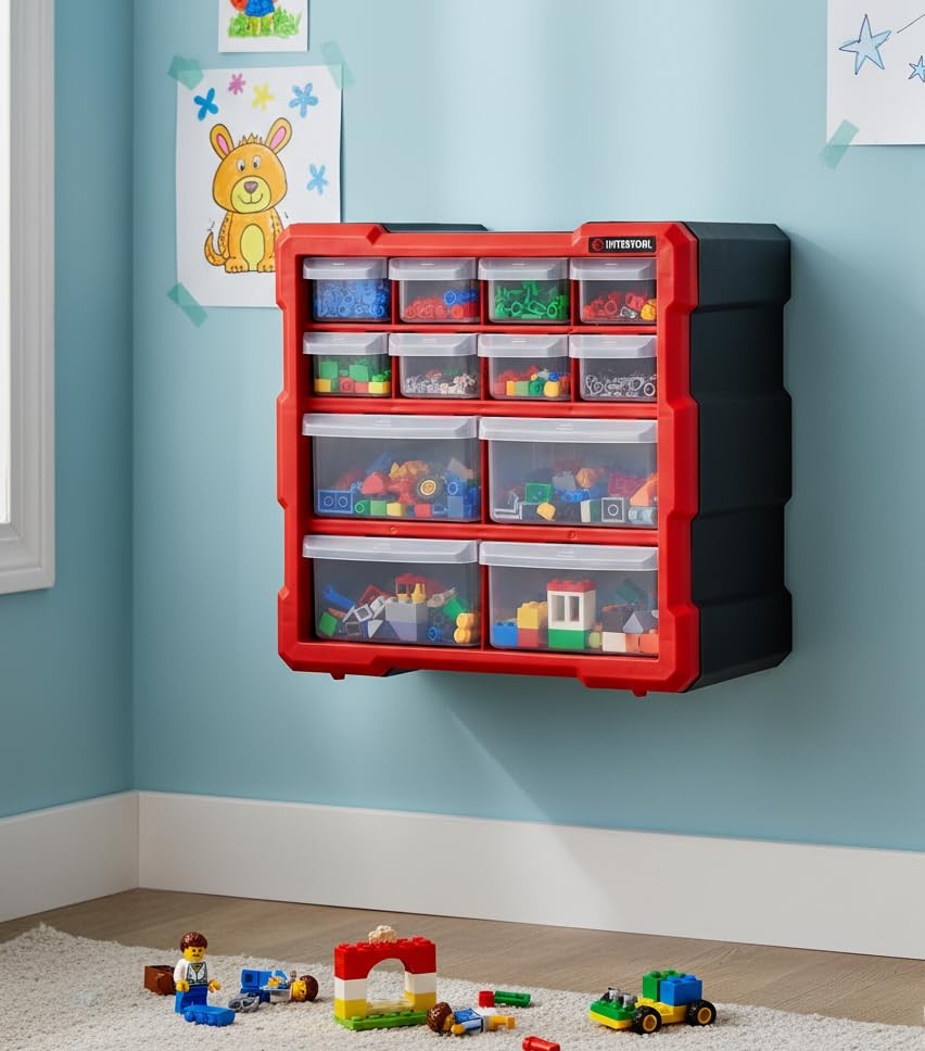 Intertool Organizer: 12 Bins, Tool Box for Hardware, Screws, Legos & Crafts