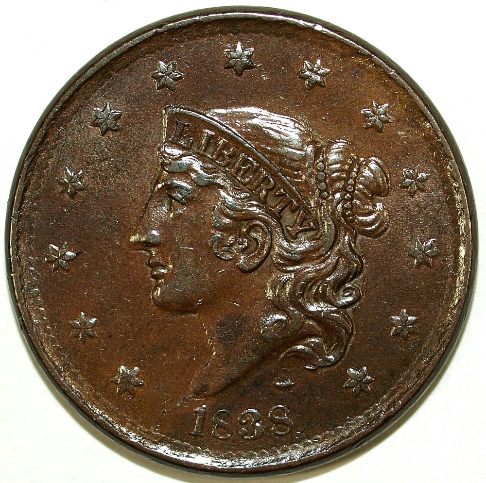 1838 Almost Uncirculated Modified Matron Head Large Cent ☆☆ 412