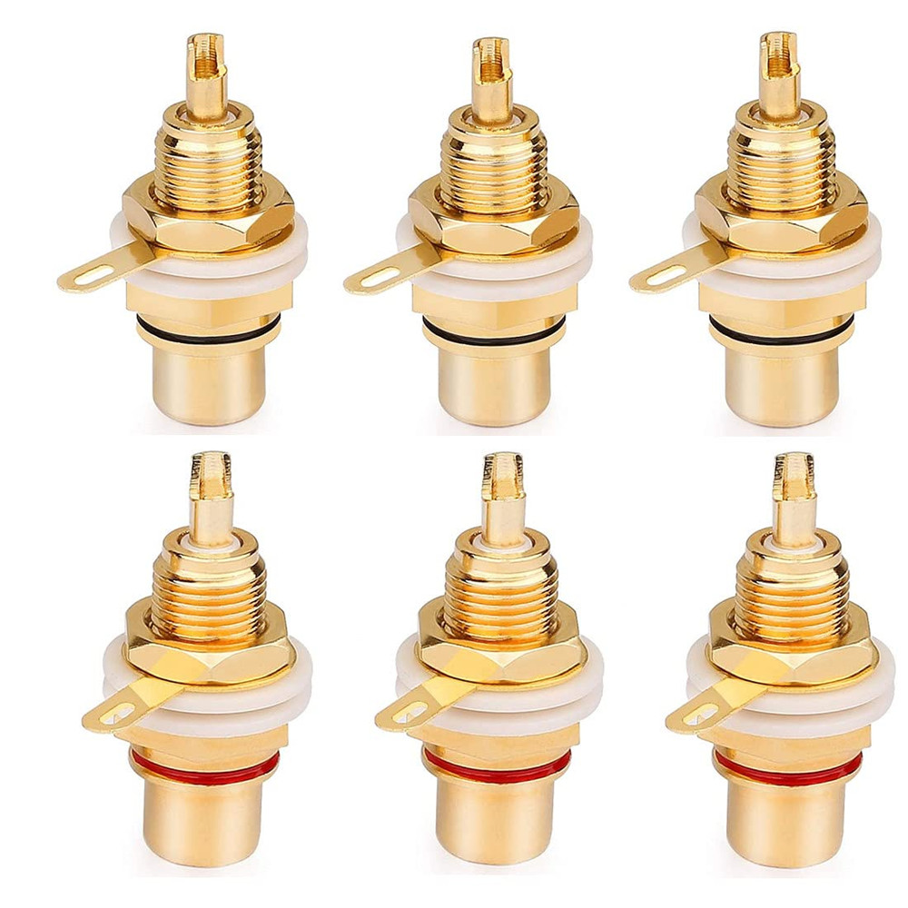Gold Plated Female RCA Phono Panel Mount Chassis Socket Plug Jack Connector - (6