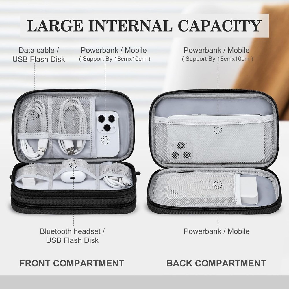 Medium Waterproof Travel Cable Organizer Bag - Double Layers for Electronics