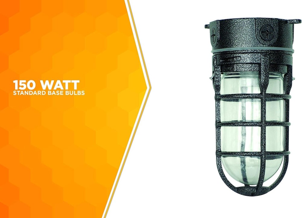 L1706BLK Vandal Resistant 150W Incandescent Security Light, Ceiling Mount,