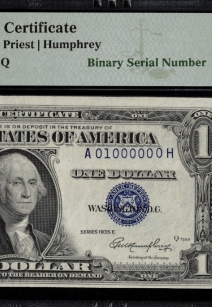 1935 E $1 Silver Certificate Super Low Binary # 01000000 PMG 63 Super Top Rare！