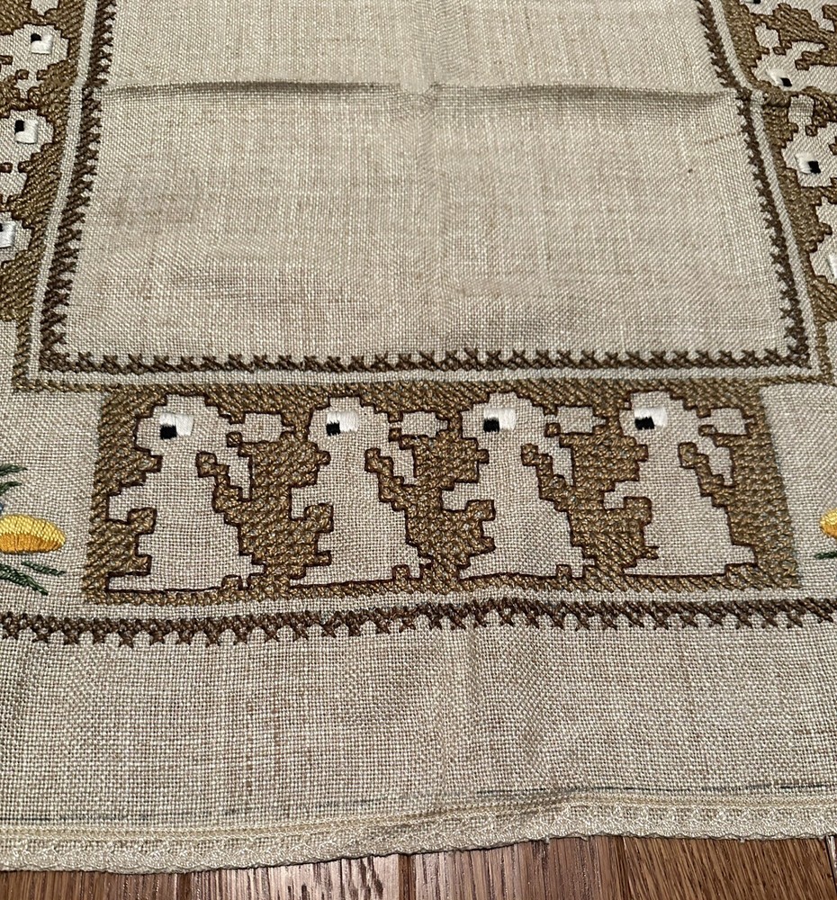 Easter Bunny Spring Embroidered Table Linen 32” X 32” “AS IS”