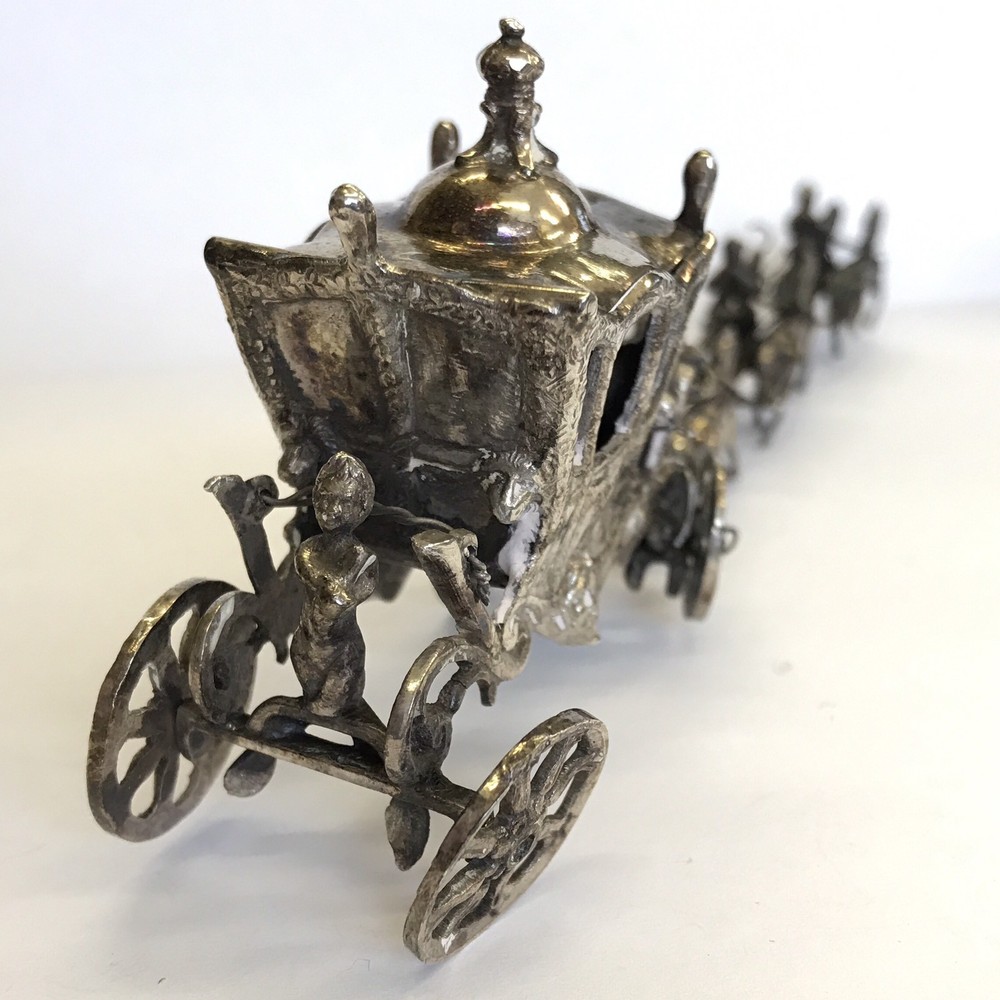 Fine Antique Solid Silver Miniature 1902 Coronation State Coach Salt 18cm