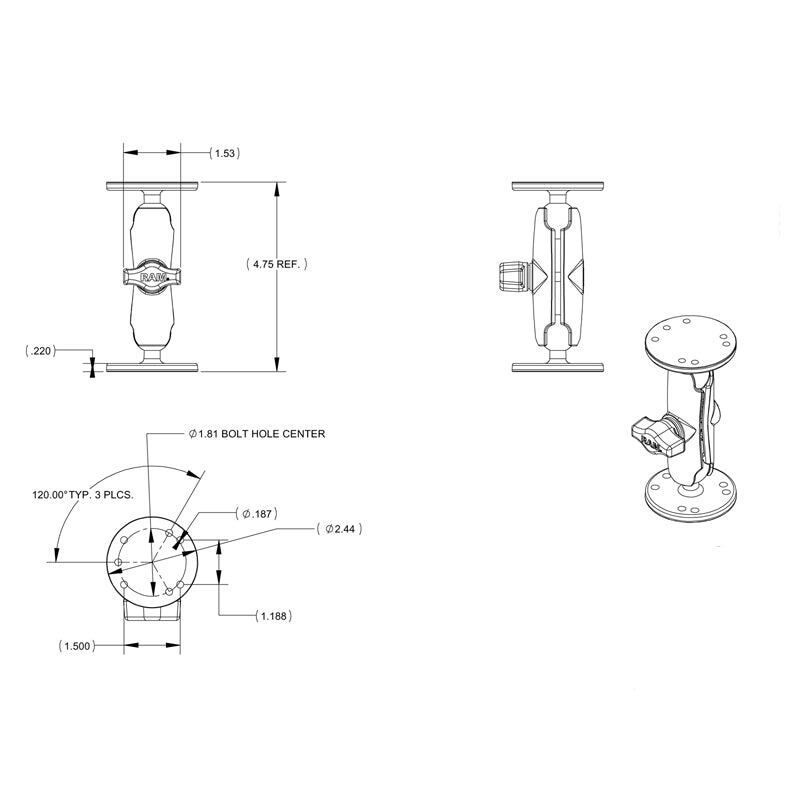 RAM-B-101-G3U RAM Double Ball Mount with Hardware for Garmi...
