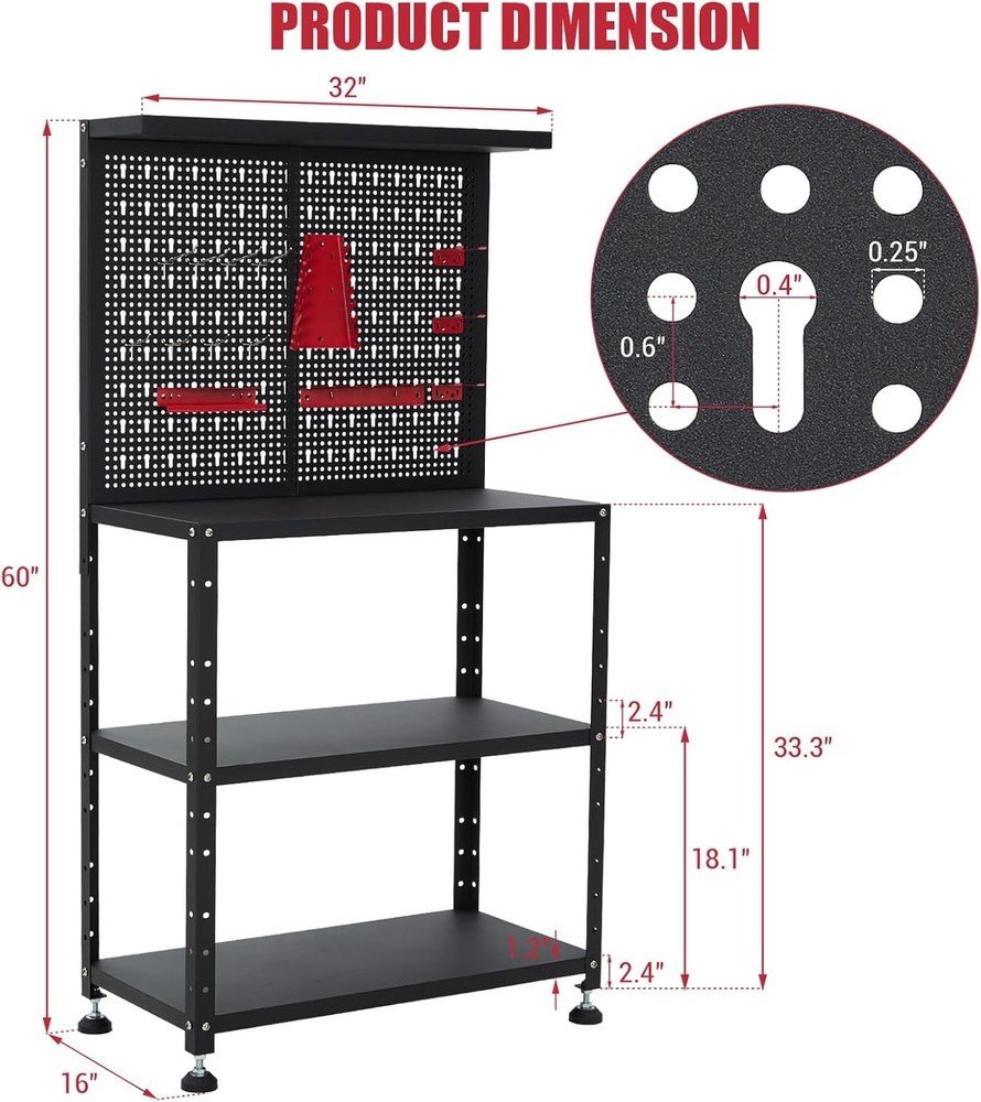 Workbench with 2 Shelves Heavy-Duty Work Table Tool Storage Bench Heavy Duty