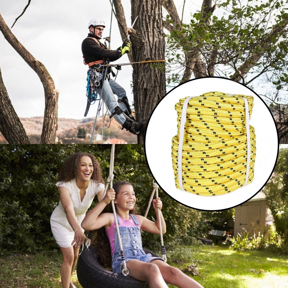 Double Braid Polyester Rope 1/2"×100' Bull Rope 6180Lbs Breaking Strength Yellow