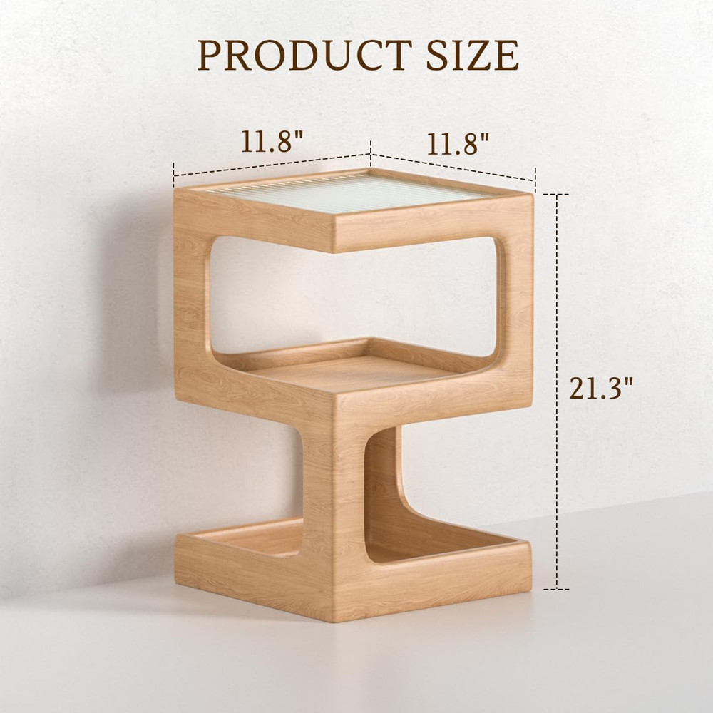 Modern Solid Wood Side Table - No Assembly Required, Log Color Accent Table