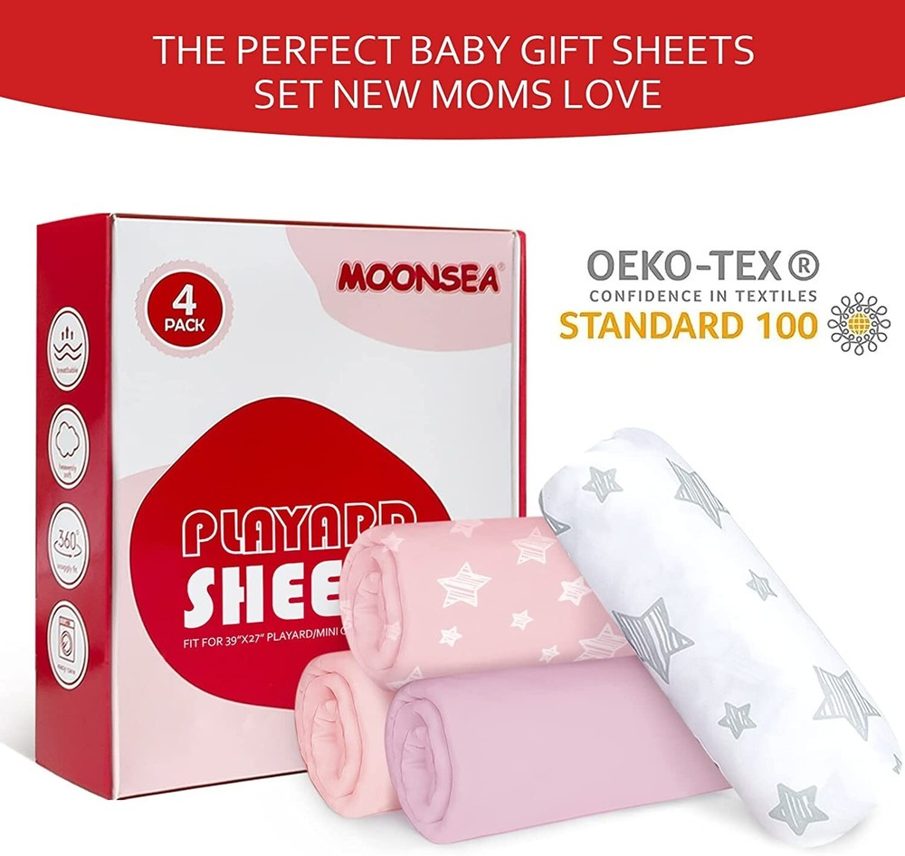 Pack N Play Fitted Sheets Ultra Soft Stretchy Mini Crib Sheets 39"×27"×5" 4 Pack