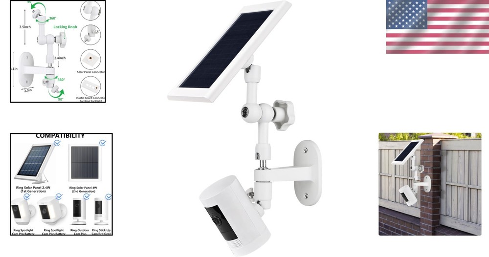 Sturdy Aluminum Wall Mount for Solar Panel & Spotlight Cam - Adjustable Design
