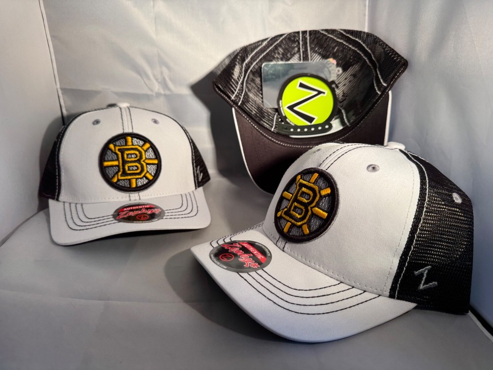 Boston Bruins White with black mesh Snapback OSFA