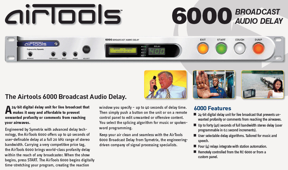 Symetrix Airtools 6000 Broadcast 40 Sec Profanity DUMP Button Delay XLR Balanced