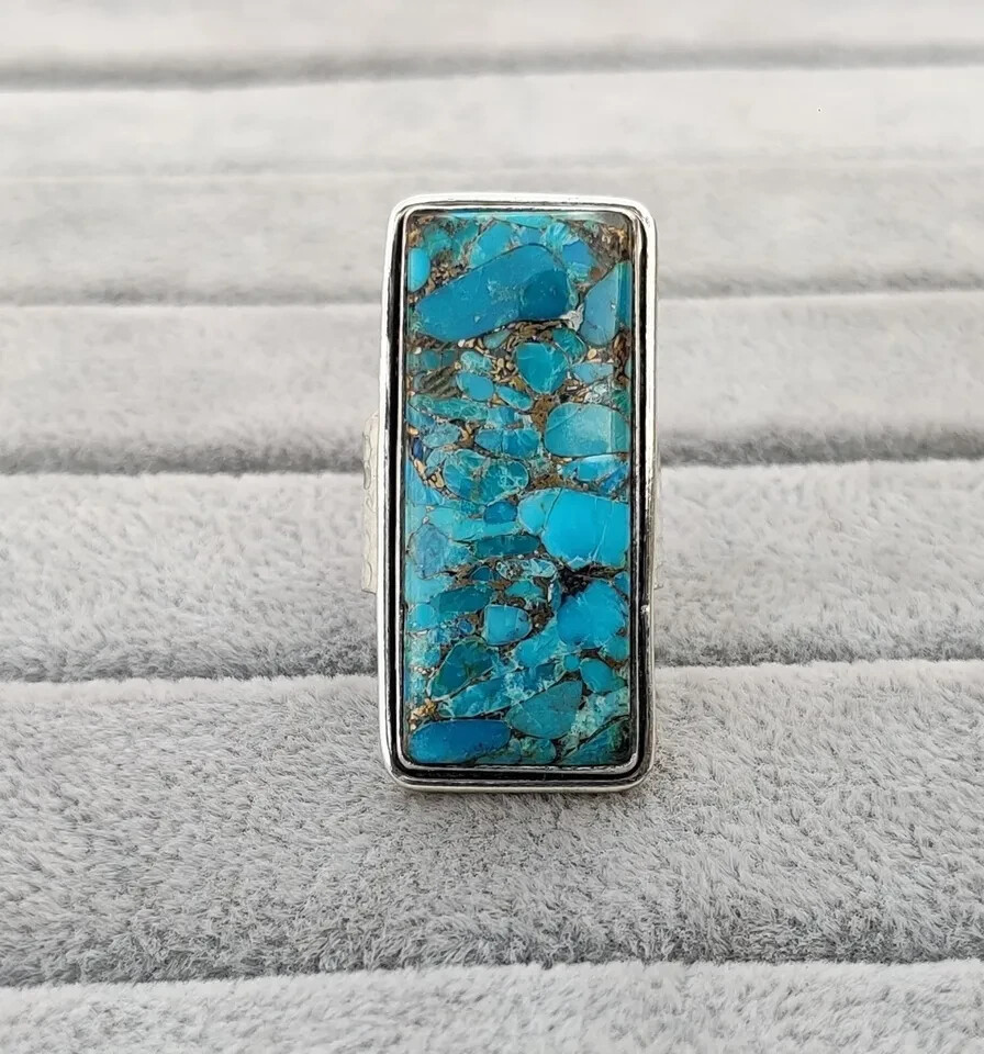 Blue Copper Turquoise Solid 925 Sterling Silver Statement Ring, All Size M730