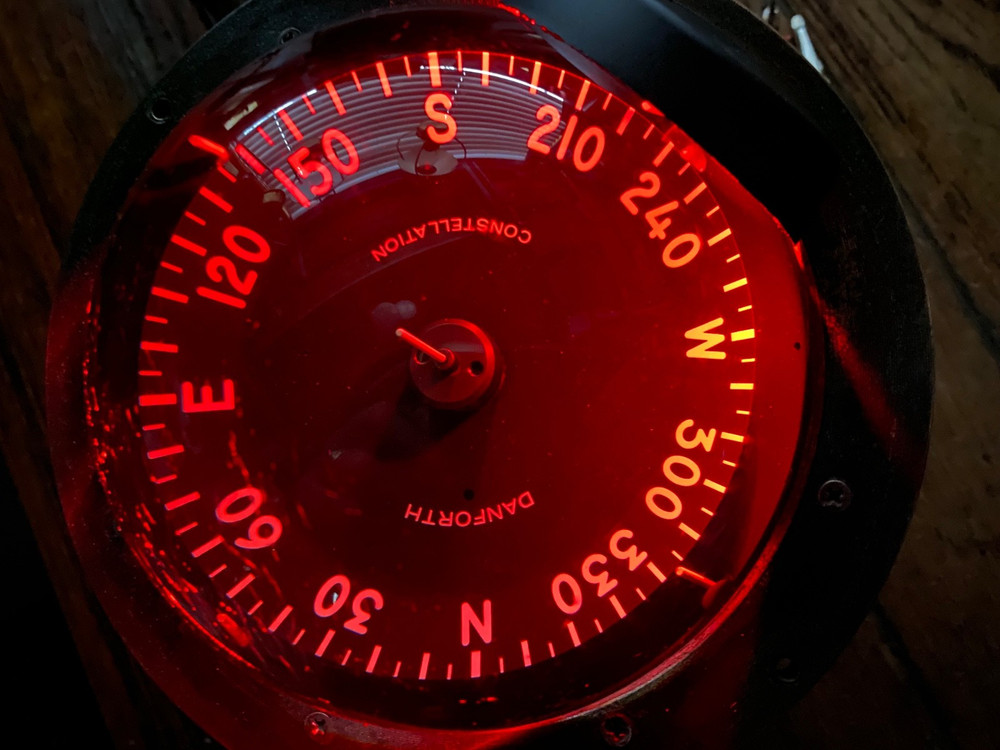 Vintage Danforth Constellation Dash Mount Compass 5" Card Red LED Light