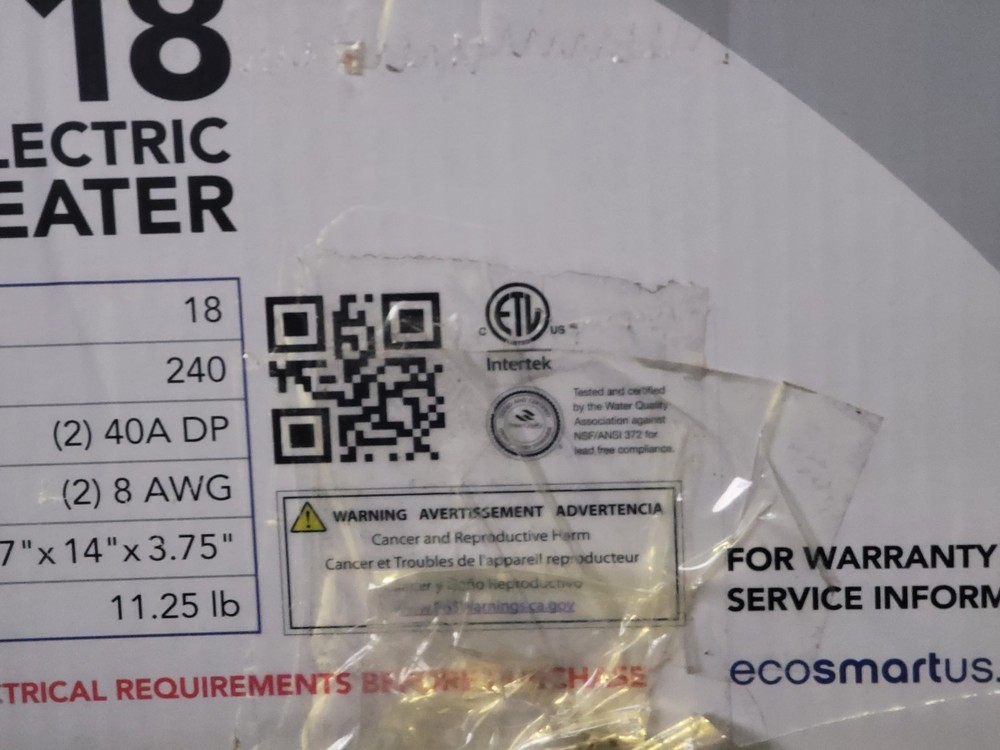 Ecosmart Eco 18 Tankless Water Heater Eco18 new open box