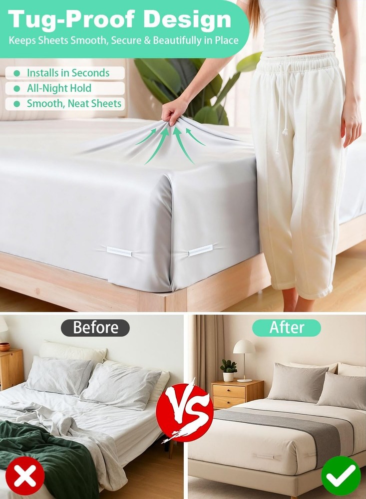 Upgraded Bed Holders for Corners – 4PCS Locks for Fitted Sheets, Heavy-Duty N...