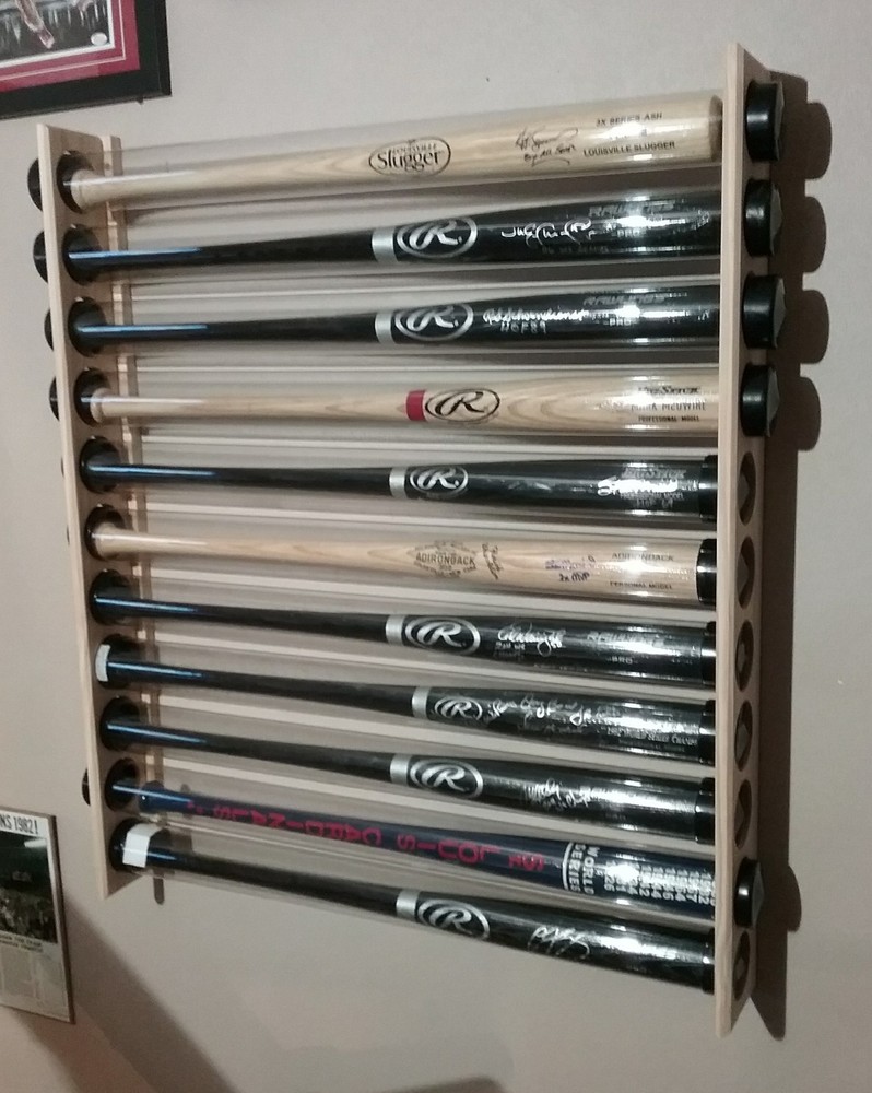10 Bat - Wood Baseball Bat Display Wall Rack - Wall Mount ( SEE DESCRIPTION )