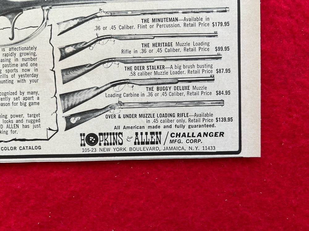 Vintage 1969 Hopkins & Allen Muzzle Loading Black Powder Shooting Ad
