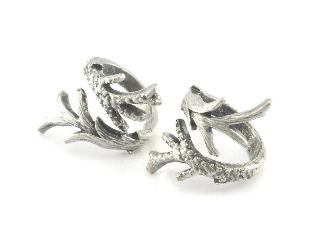 Branches Ring Adjustable Antique Silver Plated Brass 4017