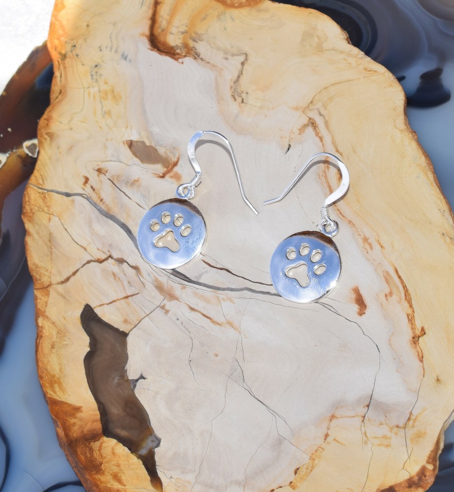 Solid 925 Sterling Silver Cut Out Dog Paw Earrings