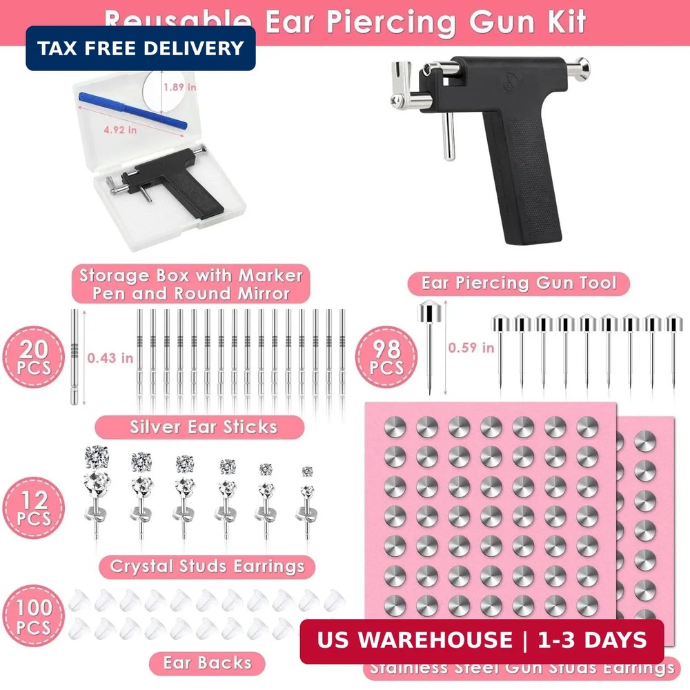 Professional Ear Piercing Gun Kit Reusable Tool Stainless Stud Set