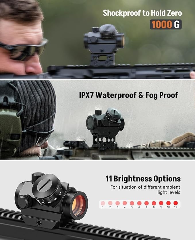 2MOA Riflescope Red Dot Sight 1x25mm Reflex Sight with 1 inch Riser Mount