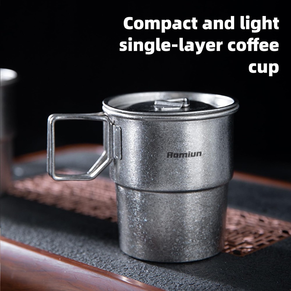 Titanium Mug, 300ml 10oz Camping Coffee Cup with Foldable Handle, Lightweight...