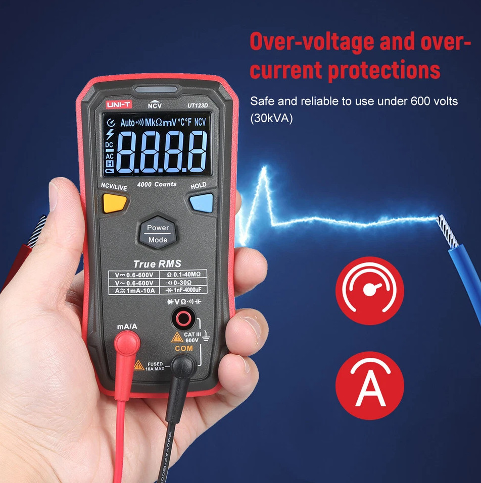 UNIT UT123D Smart TRMS Digital Multimeter AC/DC Volt Amp Live Wire NCV Tester